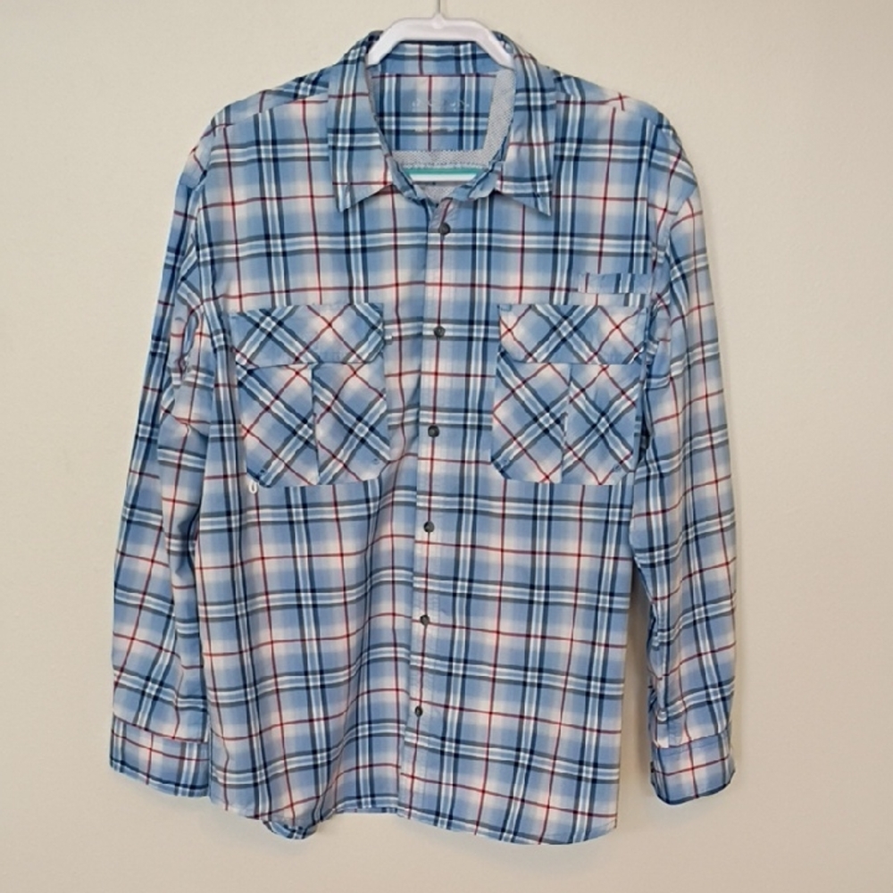 Lincoln Outfitters Men's Blue and Red Plaid Button Down Shirt
